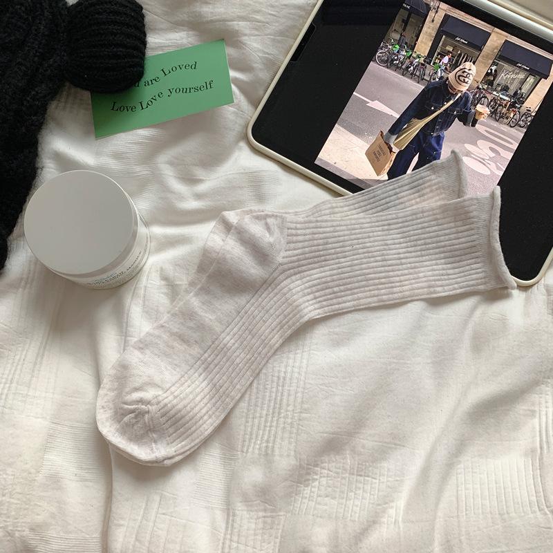 Rolled Socks, Mid-Leg Socks, Trendy Cotton Socks, Thin Mesh Breathable Stacked Stockings