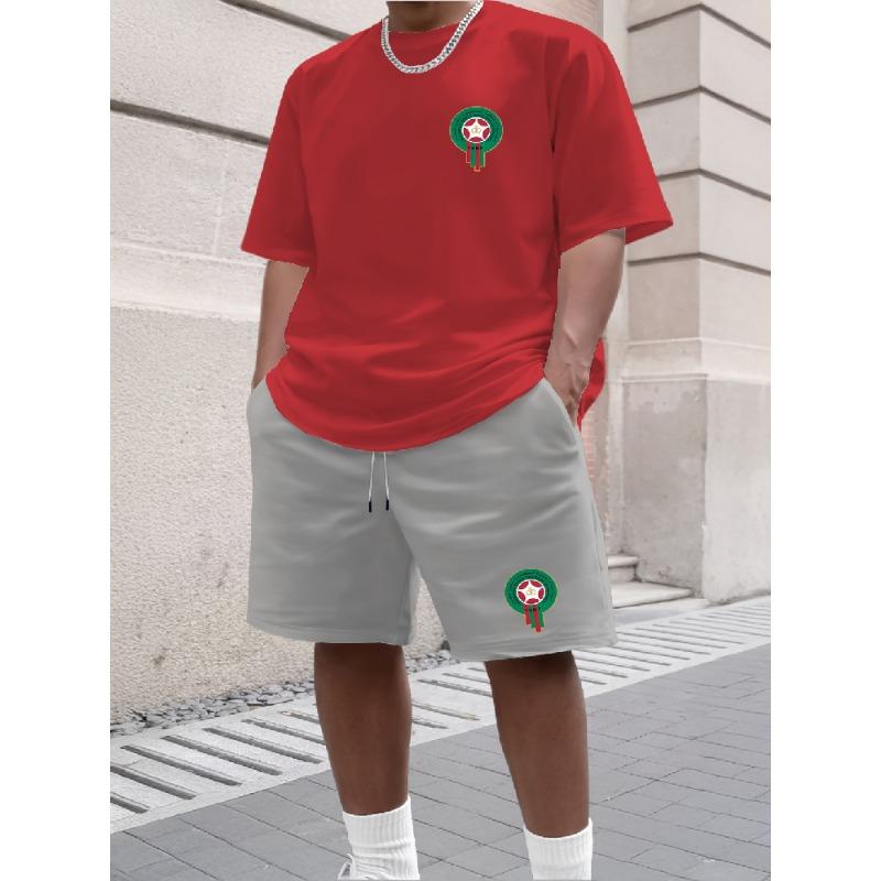 Youth Men's Fashionable Casual Sports Two-Piece Set Print Summer Short-Sleeved T-Shirt And Shorts Ensemble