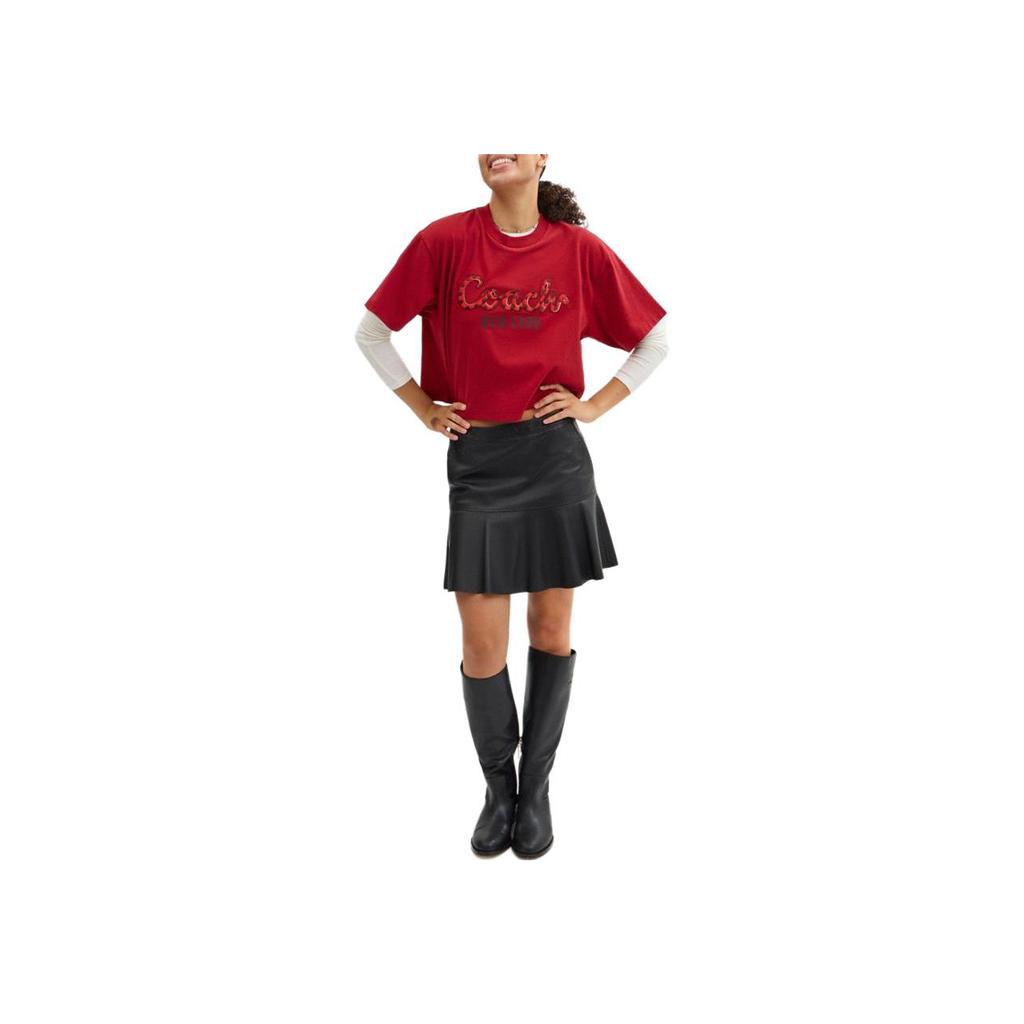 Coach Solid Color Short Sleeve Round Neck T-Shirt Women tops Red CX311-RED