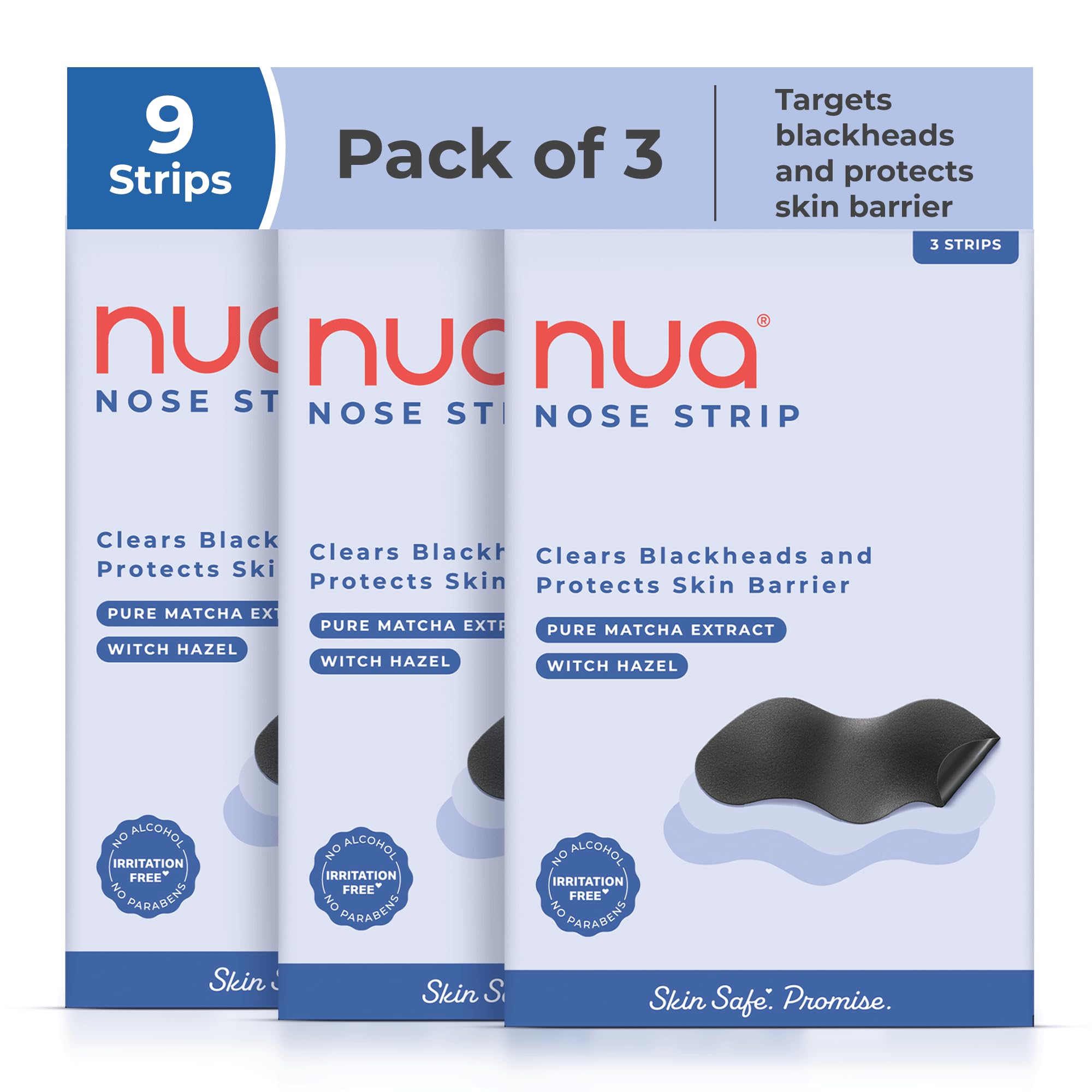 

Nua Nose Strip - Pack of 3 | Removes Blackheads & Whiteheads | Pure Matcha and Witch Hazel | 100% Natural Extracts| Absorbs Excess oil & Sebum |