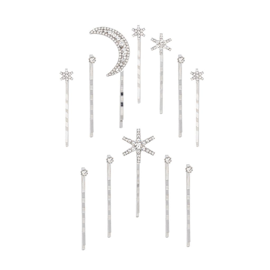 Alloy electroplating one-word clip European and American jewelry, moon headgear, snowflake stacked hairpin set for women