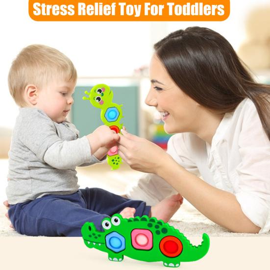 3Pcs Stress Relief Push Bubble Toy Toddlers Fine Motors Skills Cartoon Caterpillar Crocodile School Bus Flipping Bubble Sensory Fidget Toy Travel