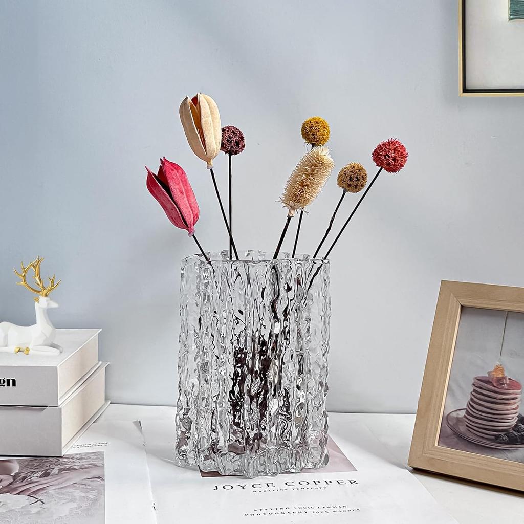 Aoderun Glass Vase Crystal Vase Heavy Duty Large Flower Vase for Dining Table Kitchen Office Home Shelf Wedding Living Room Centerpieces(Clear)