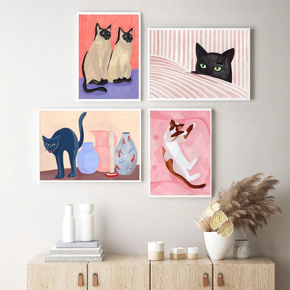 Funny Cats Posters Don't Wake French Cat Canvas Painting Cartoon Animals Wall Art Print Pictures for Living Room Home Decoration No Frame