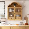 Retro Wall Cabinet with Curved Wave Roof and Drawers, Usable for Kitchen, Bathroom, Dining Room and Living Room (natural)