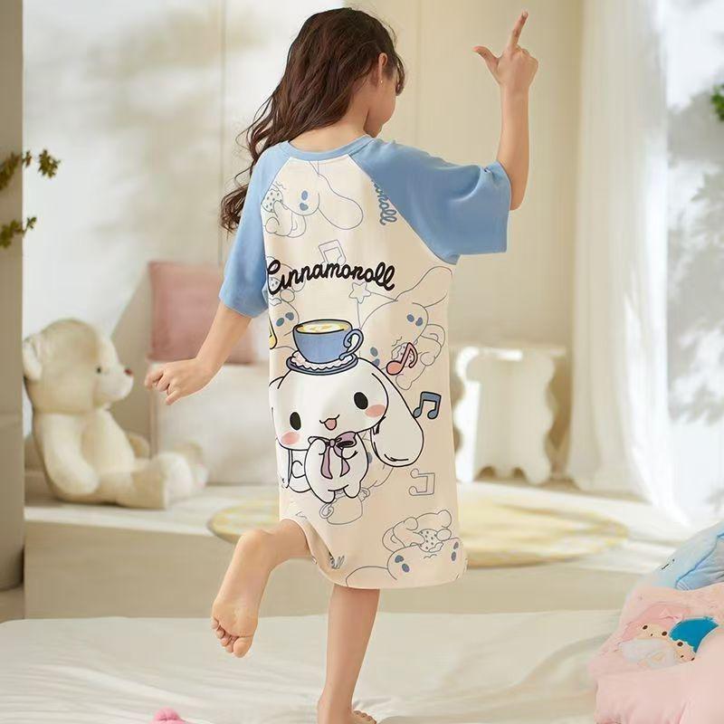 Girls' Short Sleeve Summer Pajama Set for Older Kids - Thin, Comfortable Homewear and A/C Nightgown