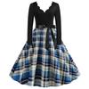 Women's Vintage Midi Dress Long Sleeve Printed Fit and Flare A Line Party Dress