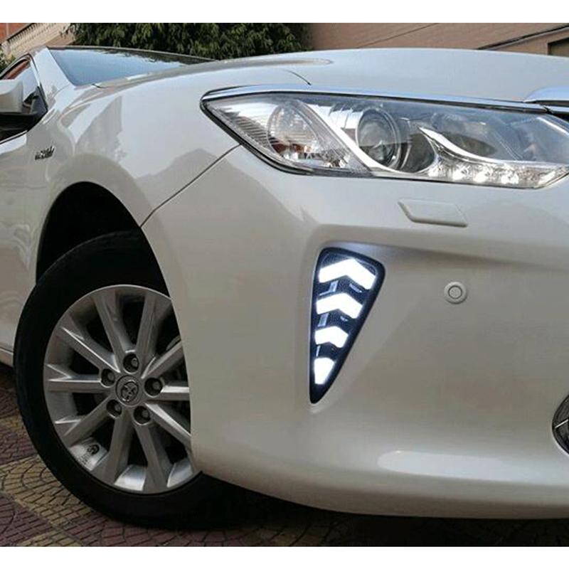 Car LED DRL For Toyota Camry 2015 2016 2017 Daytime Running Light Fog Lamp cover with yellow turn signal