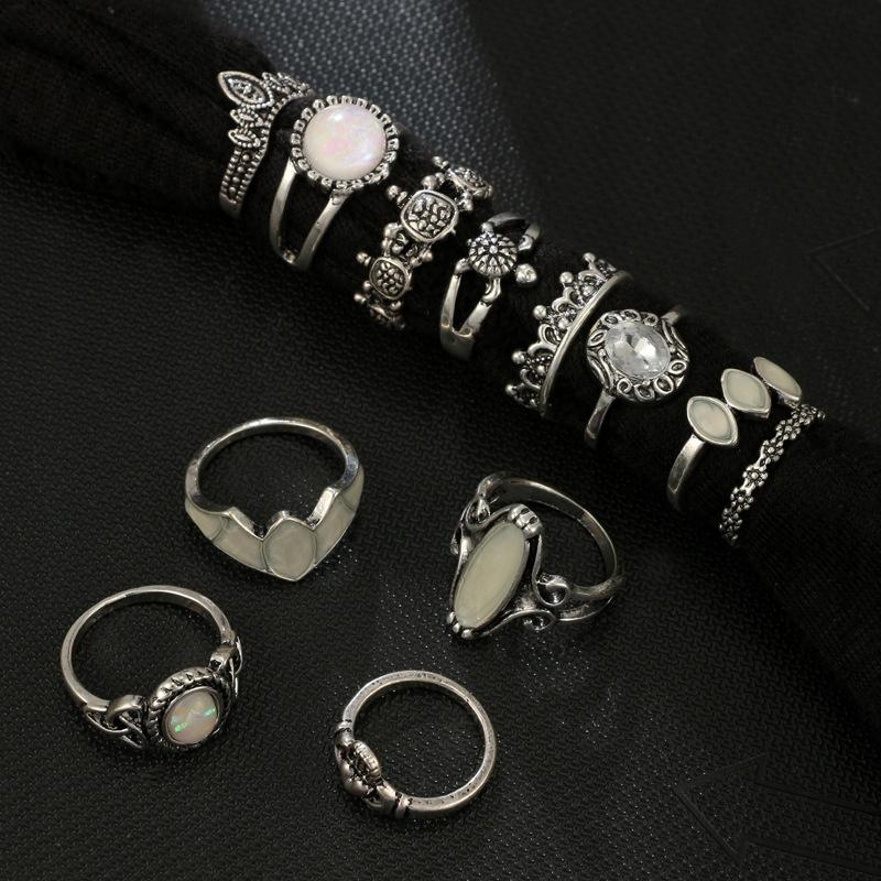 Silver Retro Punk Boho Ring Set 73