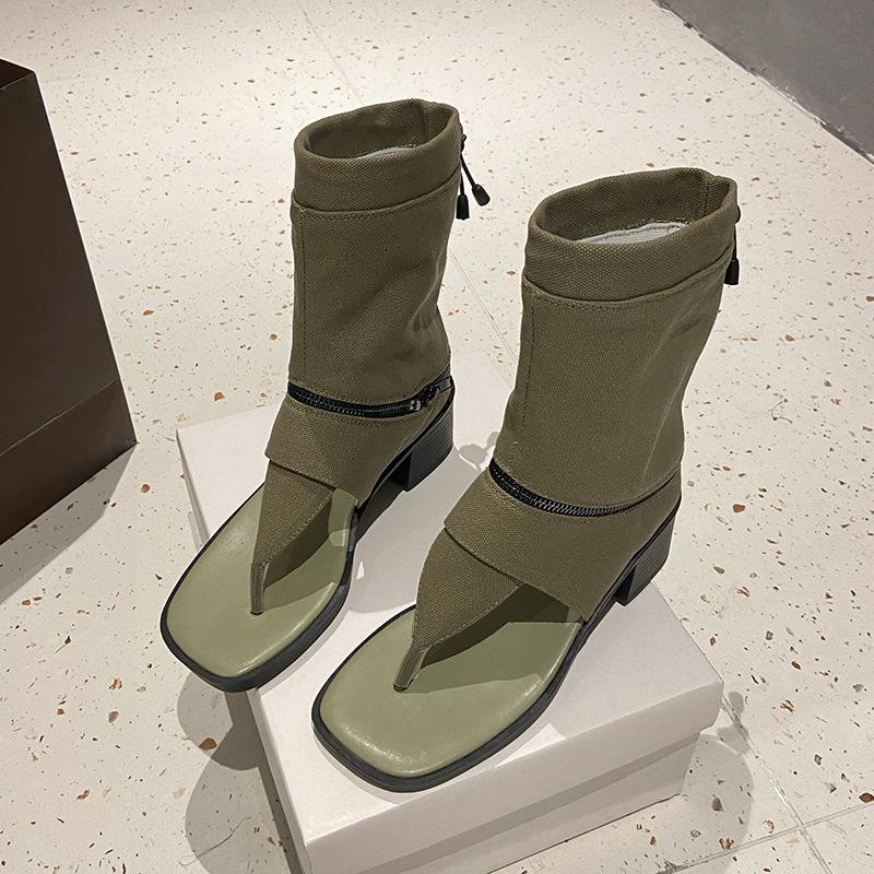 

Internet celebrities toe Roman style high-heeled sandals women s 2025 new summer two wear open-toed thick heel cool boots temperament women s shoes 35 армия зеленый
