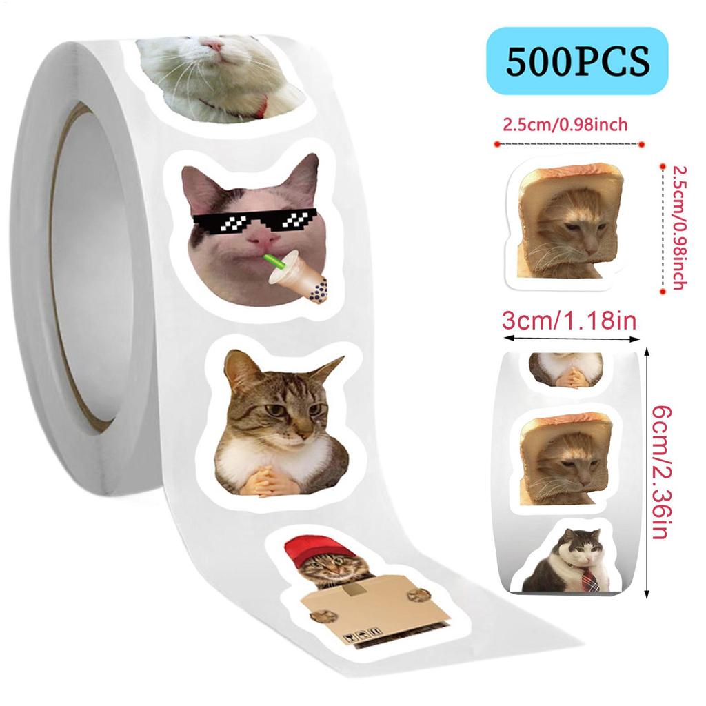 500Pcs Funny Stickers for Kids Cat Cartoon Roll Stickers for Children Animal Packaging Stickers Photocard Decor Pack Lables
