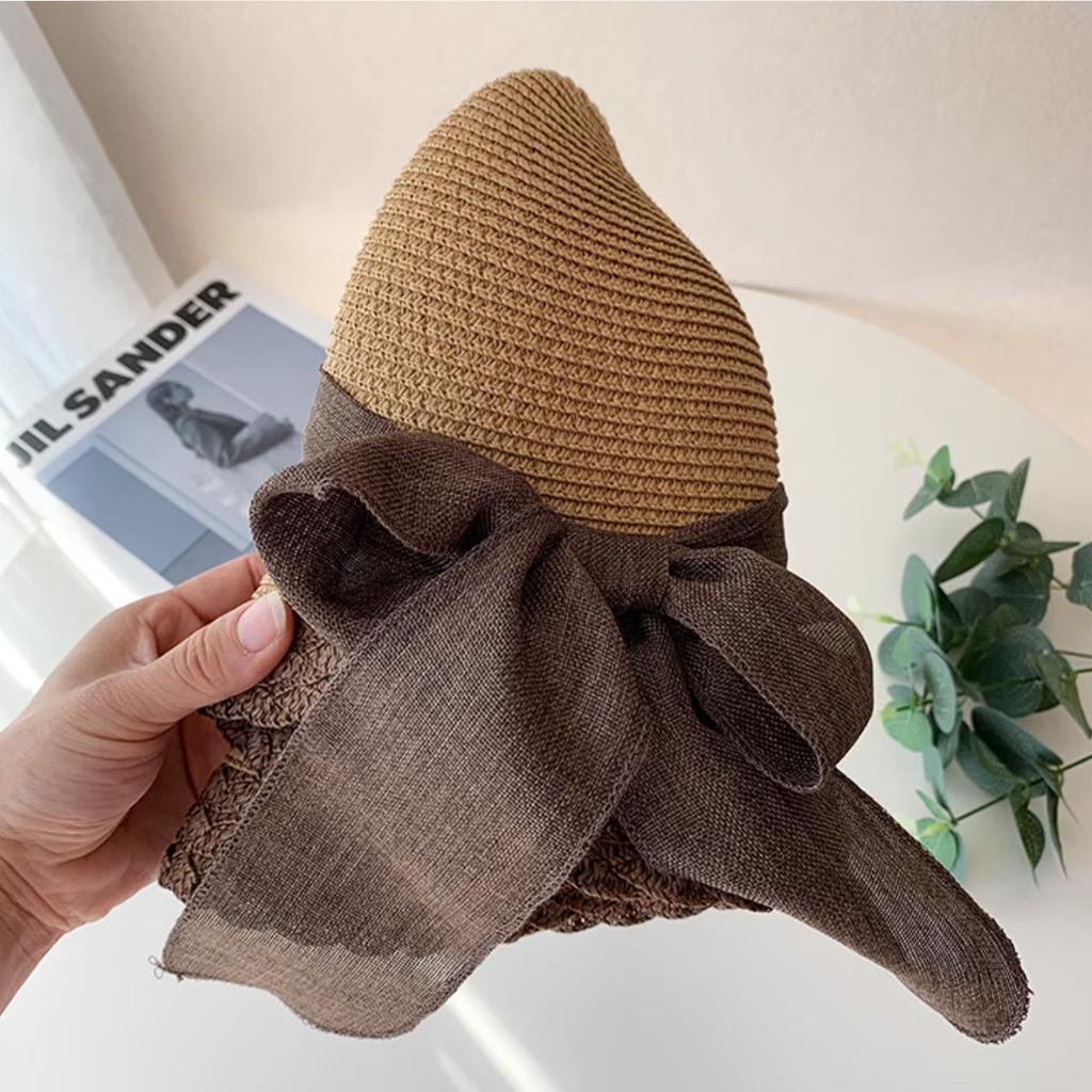 Straw Hat Women's Summer Sun Protection Hat Big Brim Sun Hat Seaside Vacation Beach Sun Hat Bow Hat