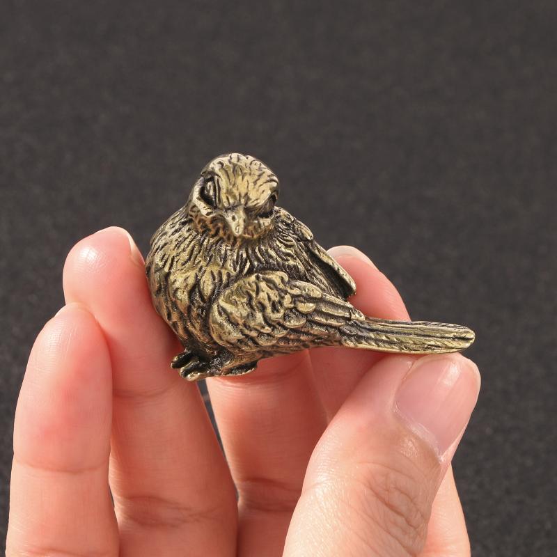 Small Sparrow Statue Metal Brass Tea Pet Table Ornament Home Decoration Accessories Retro Bird Animal Figurines Miniatures Craft