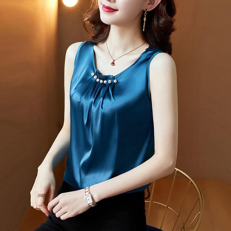 Womens  Casual Long Sleeve Round Neck Chambray Blouse Top