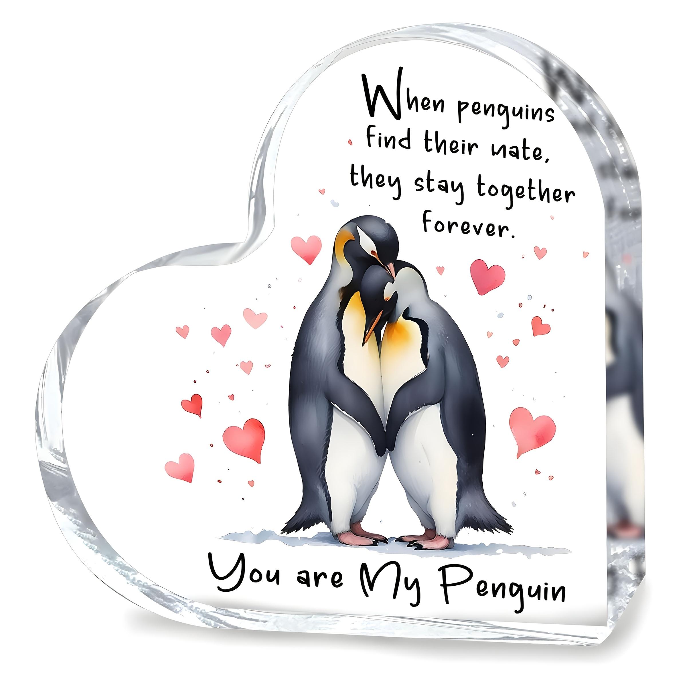 Heart-Shaped Acrylic Penguin Love Sign -  When Penguins Find Their Nate, They Stay Together Forever  - Ideal Valentine S Day or Office Gift, Contempor 10*10cm