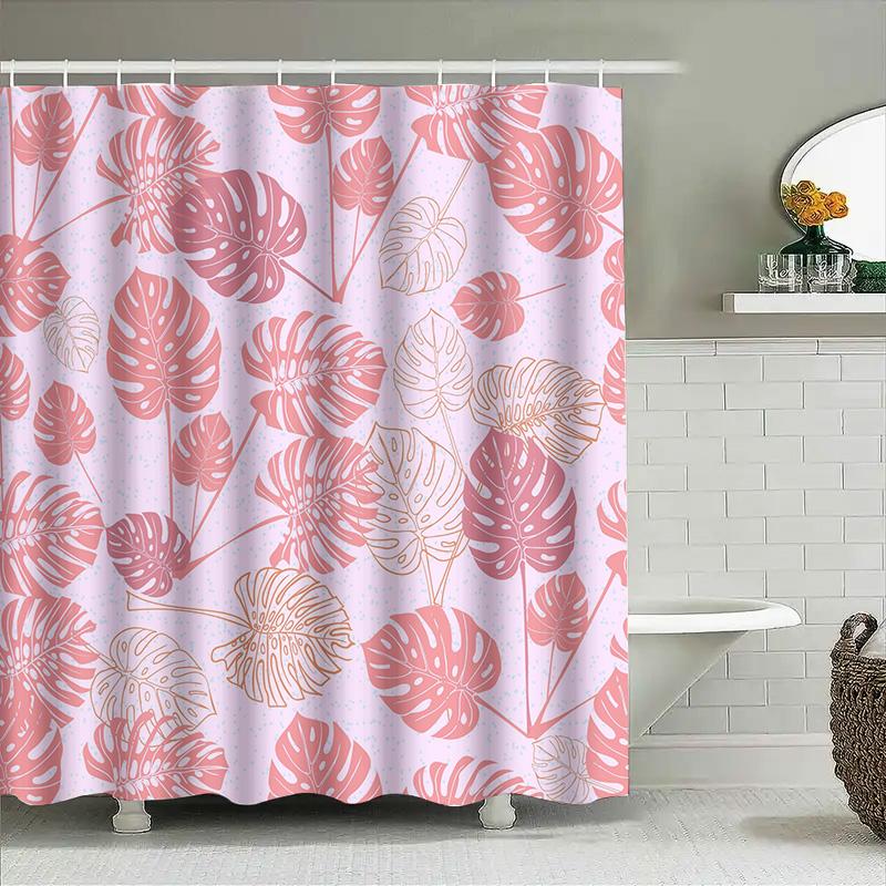Beautiful Pink Monstera Shower Curtain Decorative Leaf Print In Rose Gold Perfect For Bathrooms Or Living Rooms Easy Installatio
