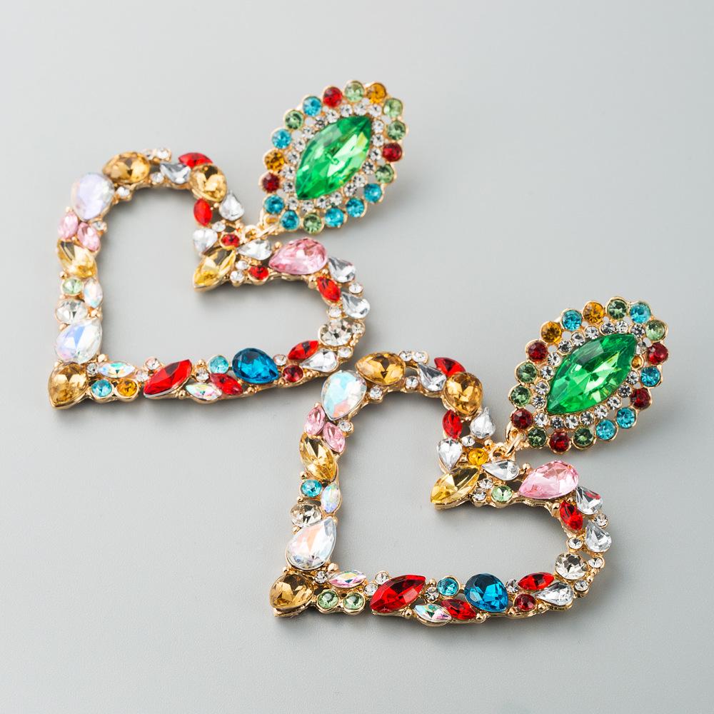 Shiny Crystal Rhinestone Heart Pendant Dangle Earrings for Women Statement Jewelry Accessories