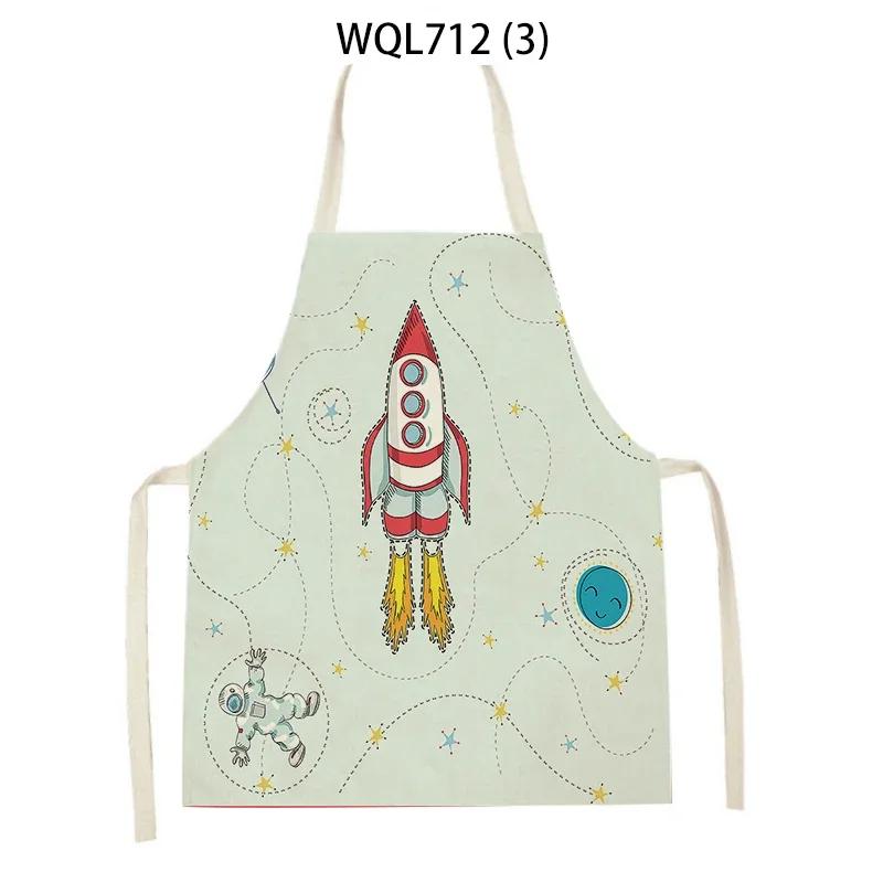 Rocket Planet Print Kitchen Apron for Women Creative Universe Style Baking Accessories Cooking Apron Household Cleaning Pinafore