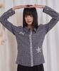 PRENDA Star Patch Check Long Sleeve Shirt Navy