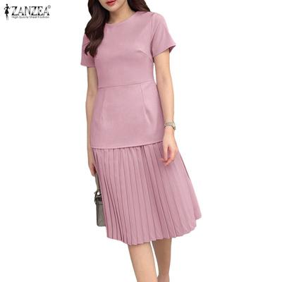 Women Round Neck Summer Casual Short Sleeve Dress