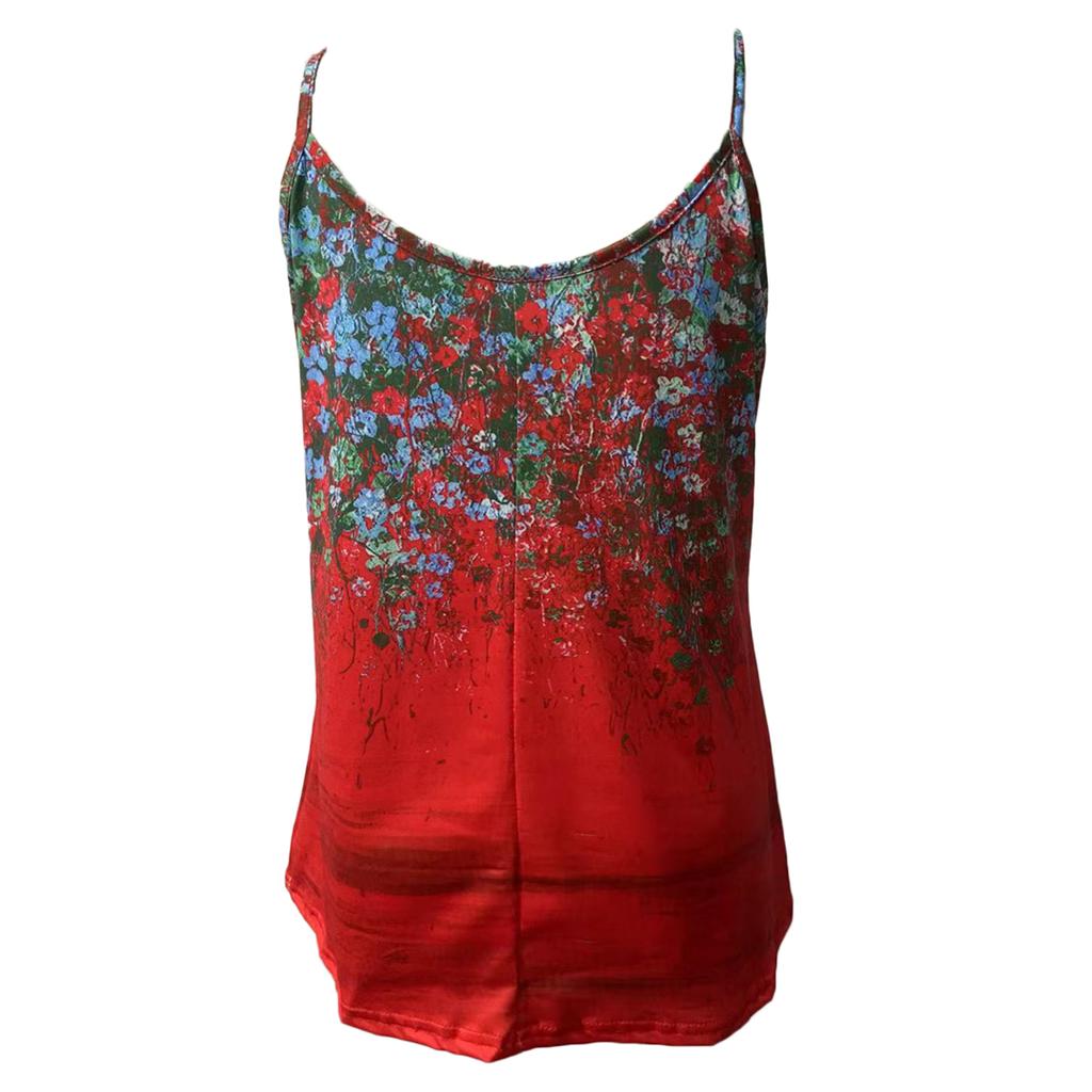 Damenmode Blumendruck Spaghetti Cami Top Lässig Ärmellos Rundhalsausschnitt Sommer Tops
