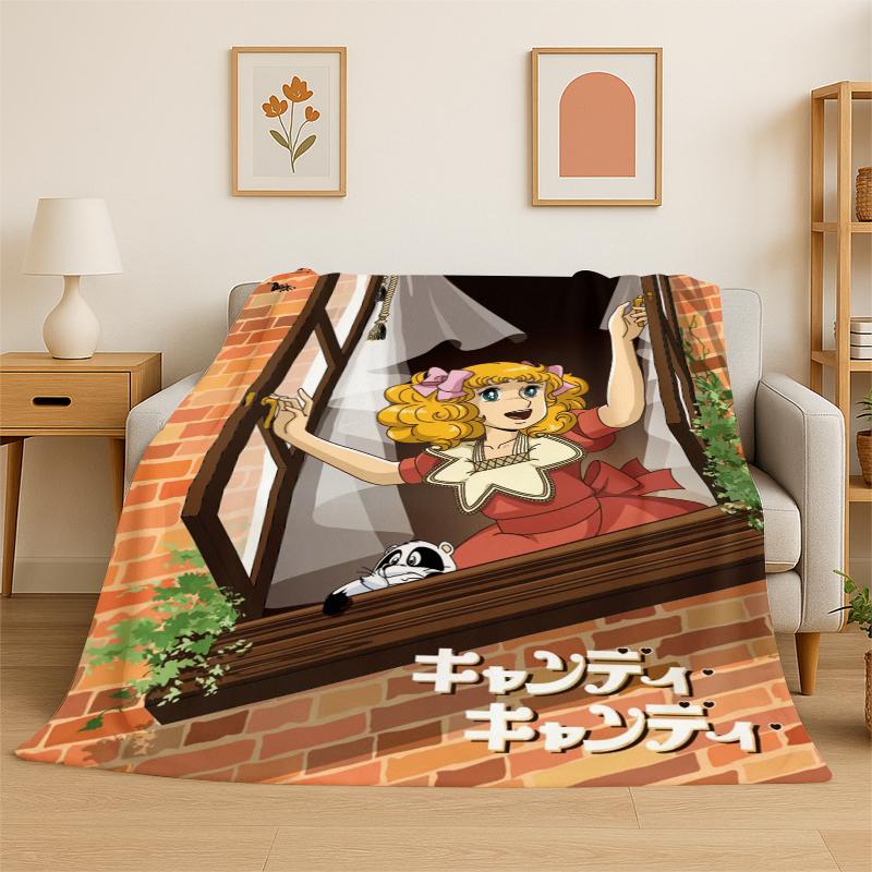 

Cute Candy Candy Girl Cartoon Flannel Blanket Soft Warm Throw Blanket for Bedroom Living Room Bed Travel Camping Picnic Gift 75x90cm
