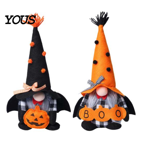 Soft Plush Centerpieces Halloween Gnome Decoration, Spooky Orange Black Boo Pumpkin Swedish Tomte Seasonal Table Accents Figurine, Elf Dwarf Ornaments