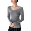 Women's Slimming Off-Shoulder Cashmere Knit Top - Round Neck, Ribbed, Elegant Wool Sweater