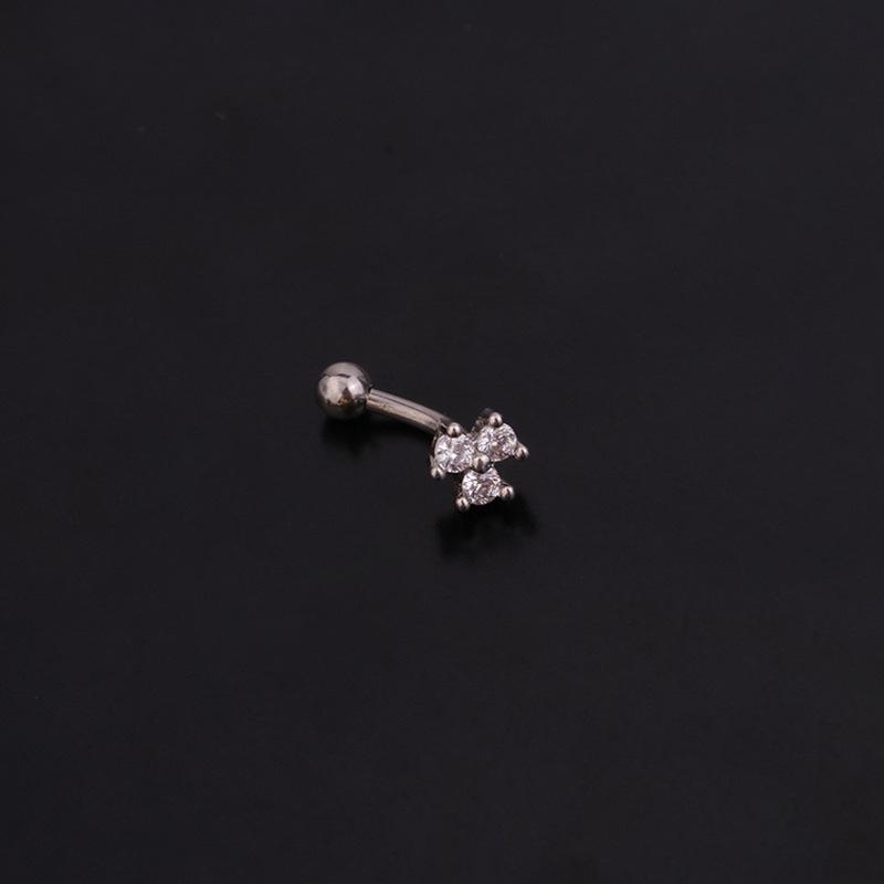 Stainless Steel Zircon Eyebrow Studs: 1.2x6/8mm Curved Rod Cochlear Design