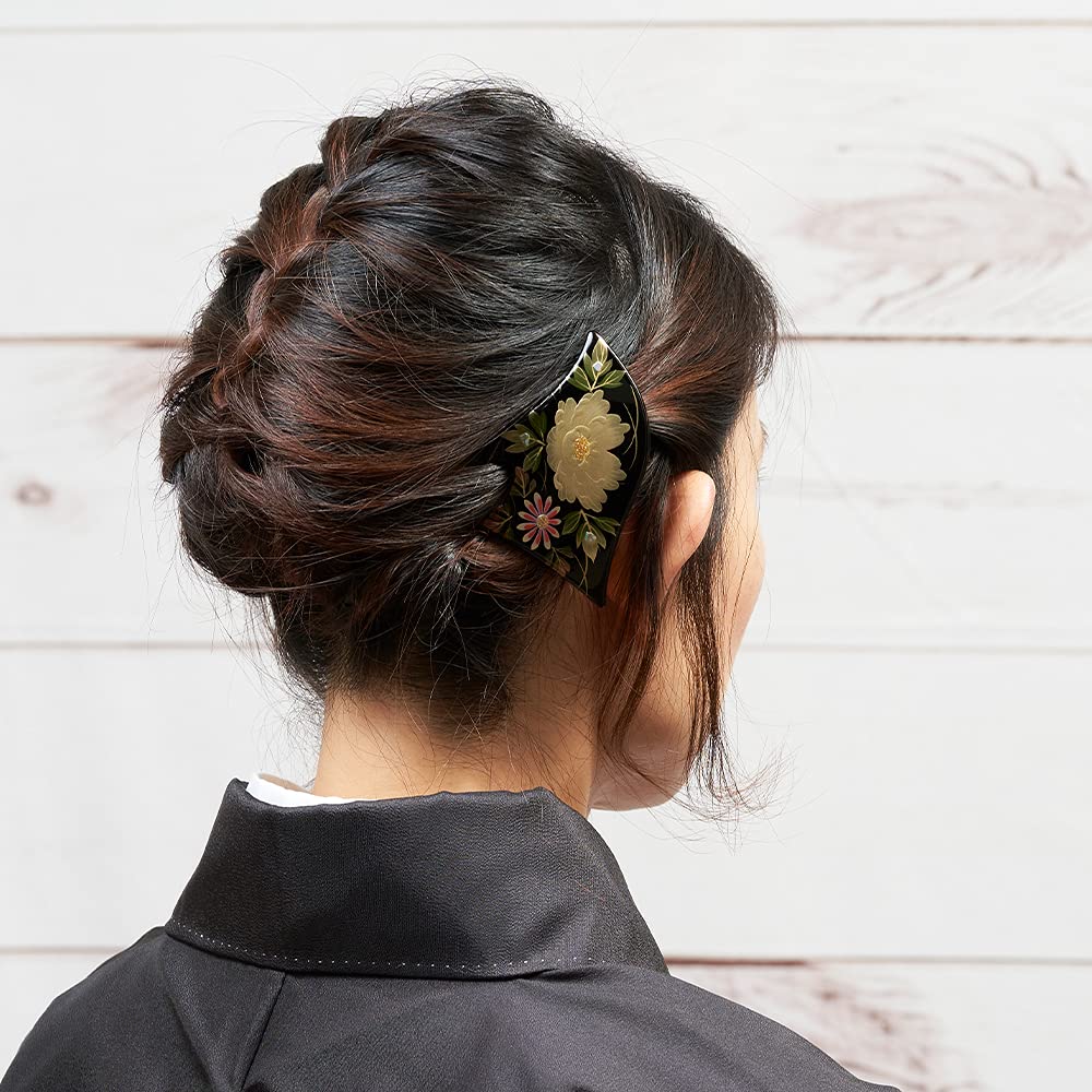 Watmosphere Kanzashi Kimono Haarschmuck, hergestellt für formelle Anlässe und den Einzug, Modell 20w510X01Y01, Haarnadel, Maki-e Accessoire, Japan, zweiteiliges Set, zum Tragen, Tomesode