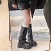 Fashion Vintage Height Increase Women Western Mid Calf Boots Fashion Belt Buckle Knight Booties Winter Shoes Zapatos De Mujer