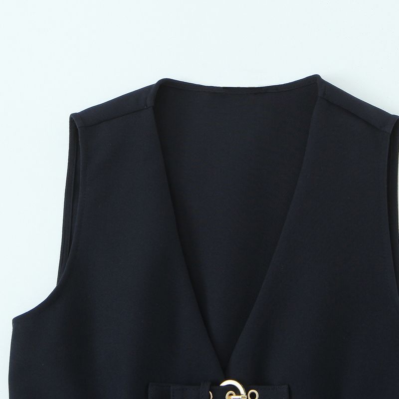 Kaslead New Women Clothes Western Style Buckle Decoration Crepe Top Trumpet Pants 1165060 1165340