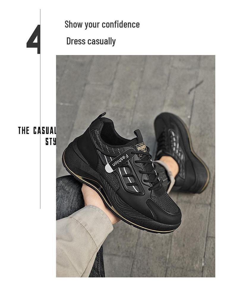 Men's Trendy White Mesh Sneakers - Breathable, Versatile, Thick-Soled Casual Dad Shoes for Spring