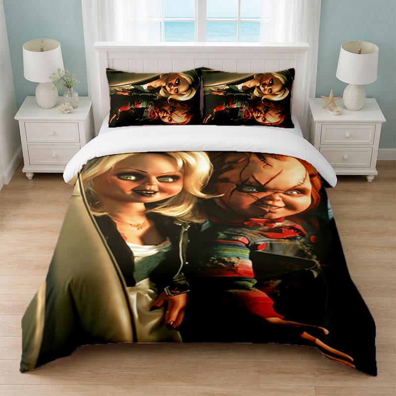 Child's Play Chucky Tiffany Bedroom 3Pcs Bedding Set Soft Bed Sheet Pillowcases Home Bedding Decoration