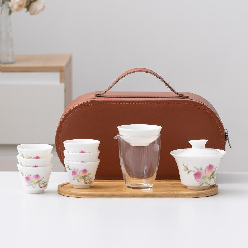 White Suet Jade Porcelain Travel Tea Set Business Company Mid-Autumn Festival Gifts