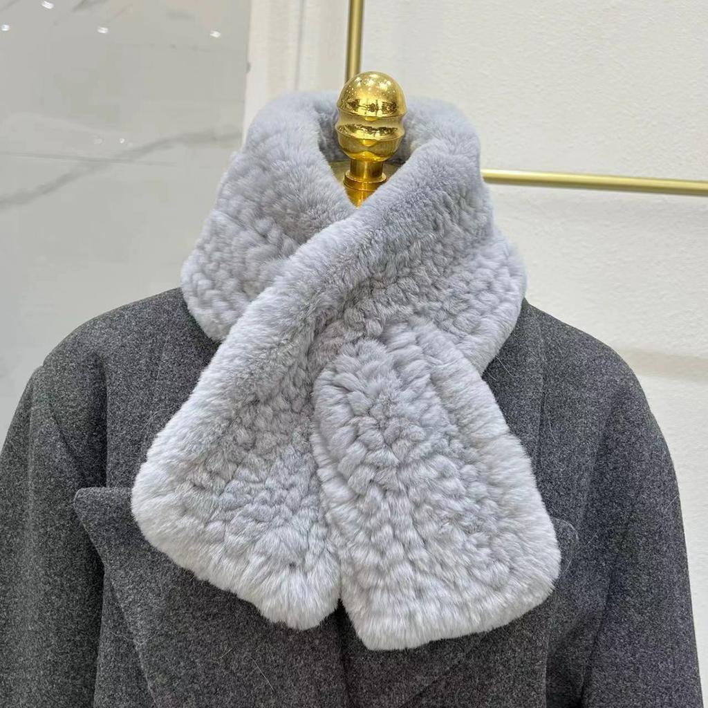 Imported Real Rex Rabbit Fur Scarf Korean Version Simple Long Woven Mao Mao Scarf Warm Double-sided Thickened Fur Collar