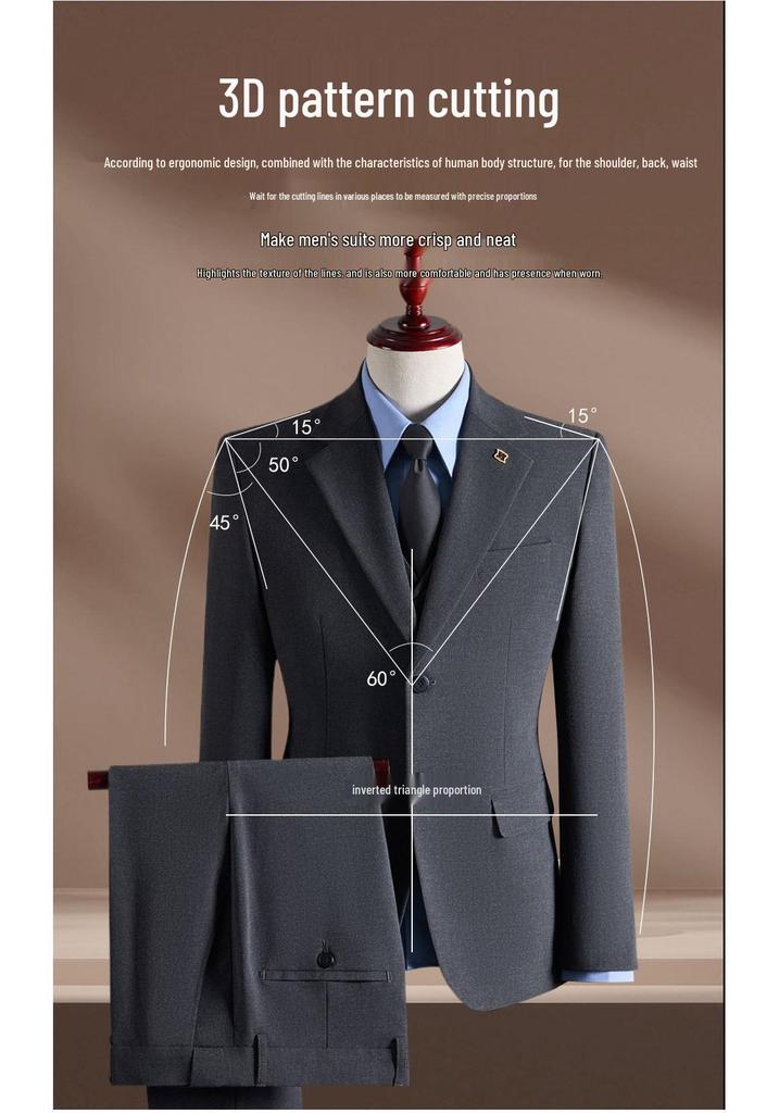 Men's Anti-Wrinkle Slim Fit Business Suit: High-End Formal Wear for Weddings and Engagements.