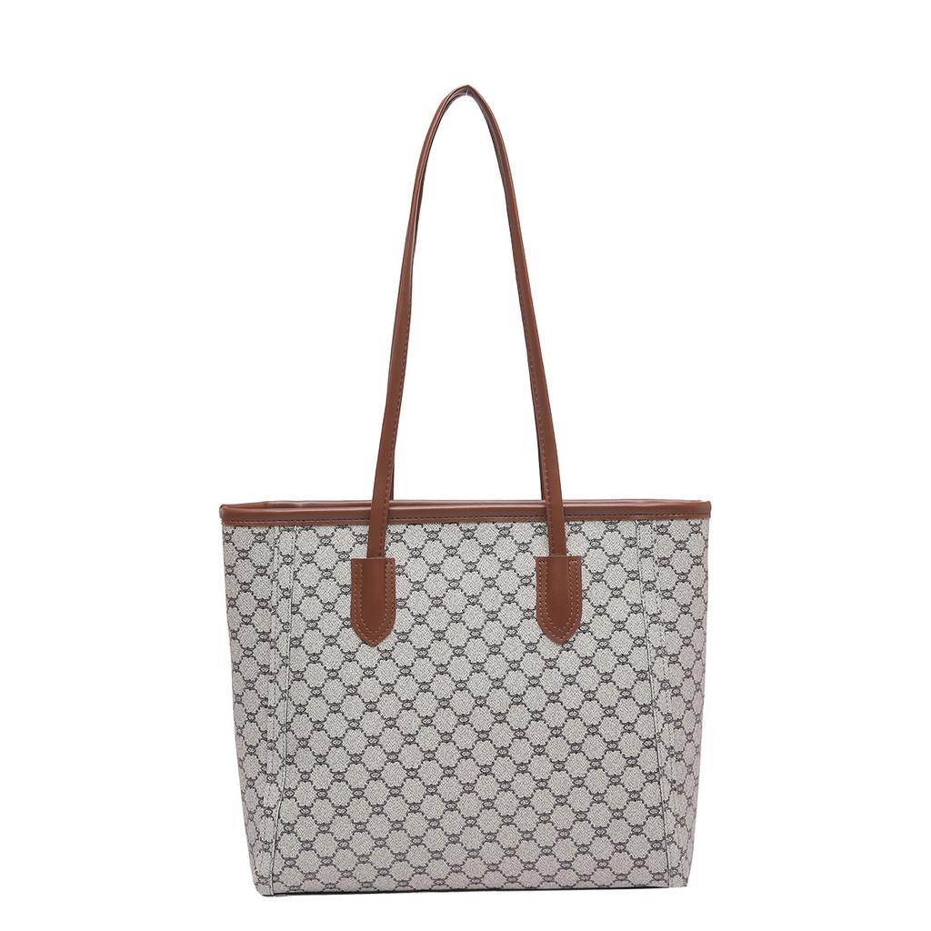 Stylish Casual Floral Print Tote Bag For Women Large Capacity Shoulder Bag In Khaki Brown White