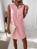 2026 Sleeveless Striped Button-Up Casual Women's Shirt Dress