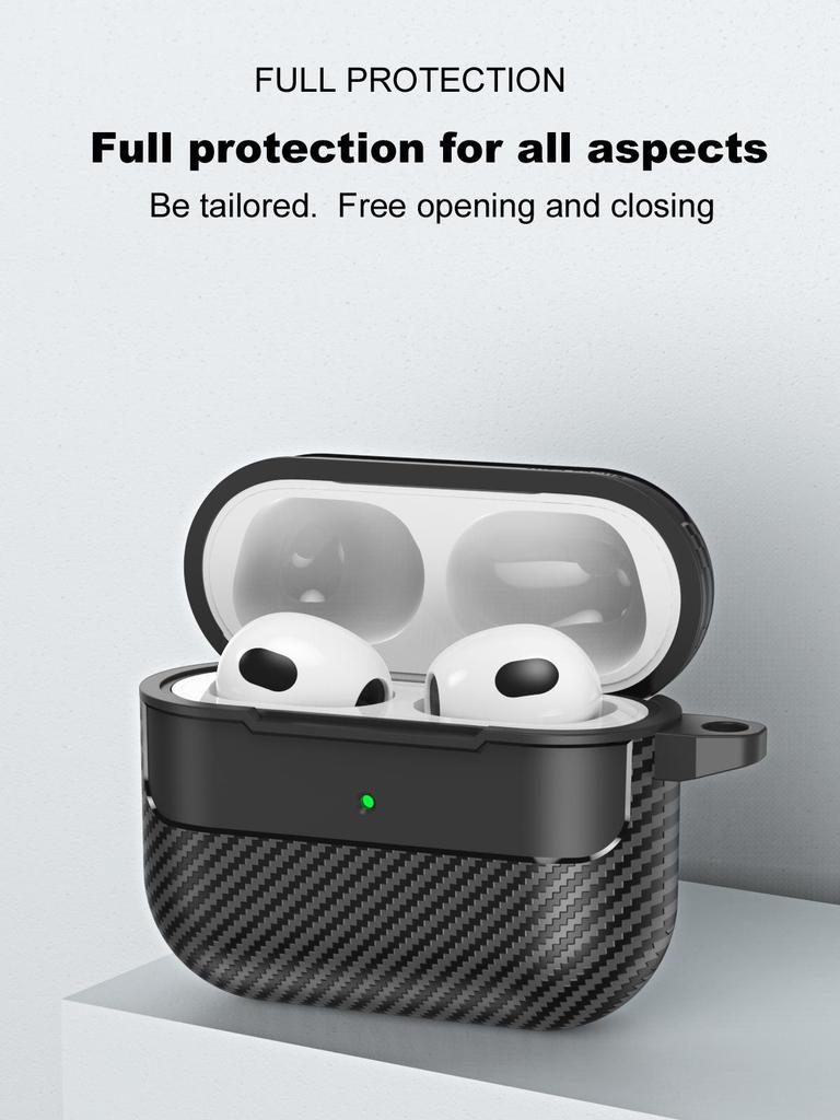 Waterproof Carbon Fiber Texture Soft Silicone Earphone Case With Keychain Hook For Apple Airpods Pro 2 Generation 2nd Air Pods 3 Gen Shockproof Cover