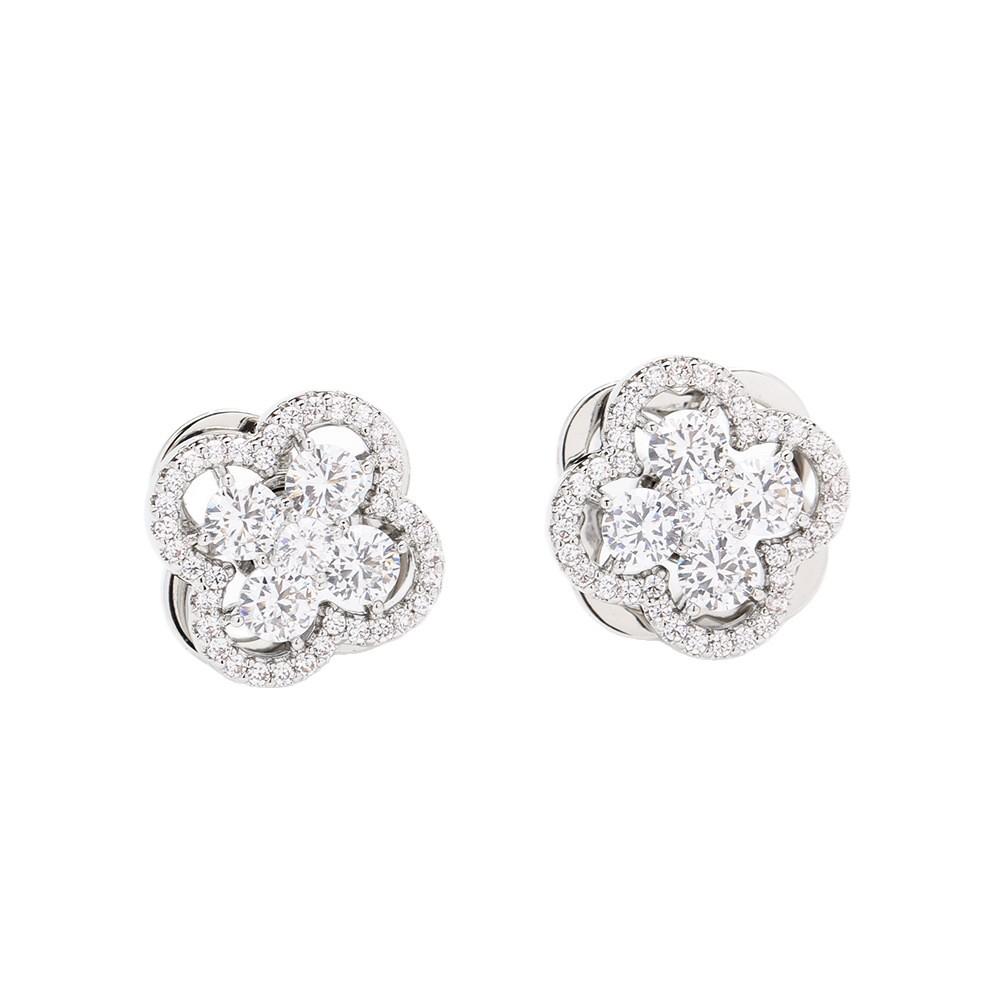 Light luxury and high-end rotatable four-leaf clover stud earrings S925 silver needle slightly inlaid with zirconium earrings Fashionable foreign styl