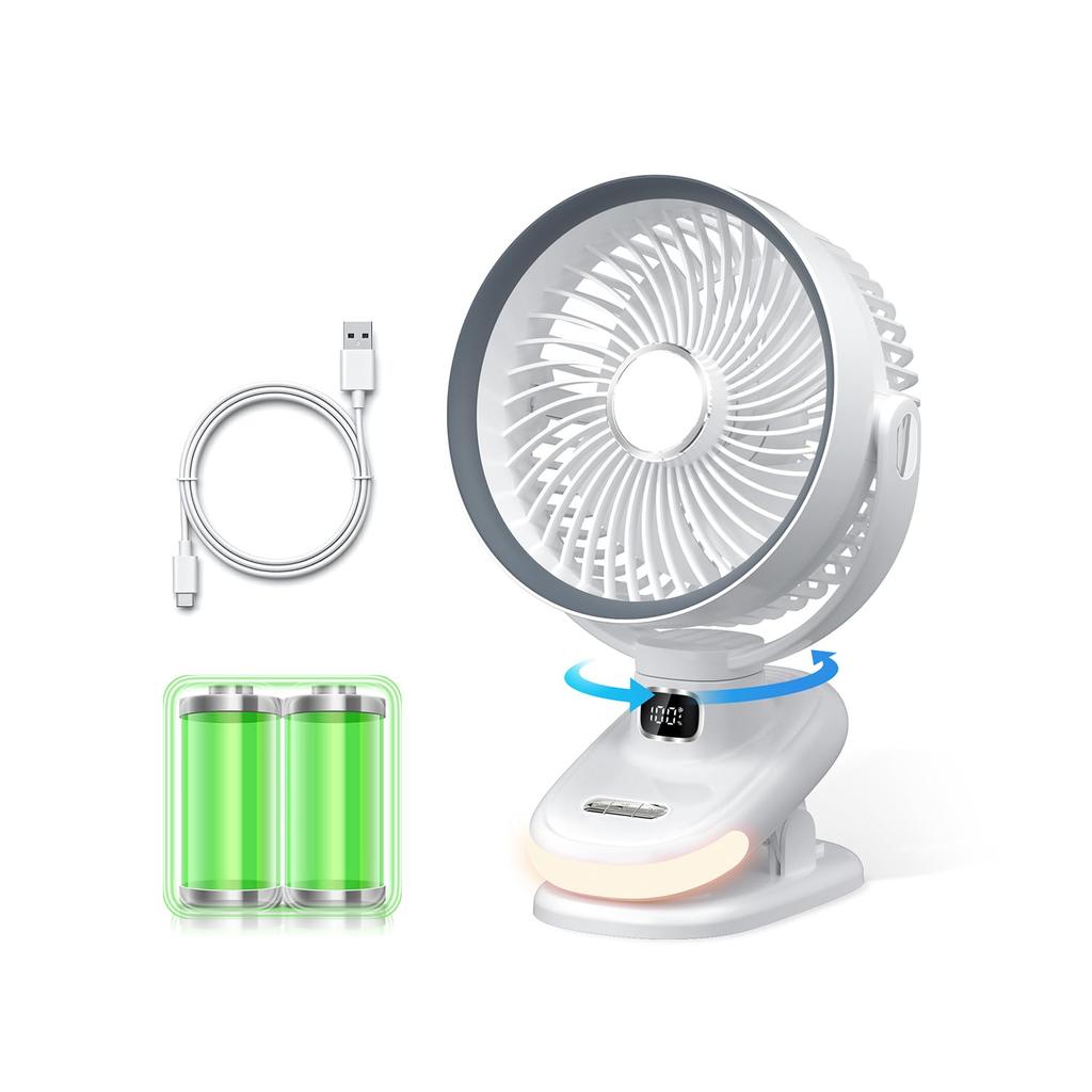 Innovation 3D Oscillating Desk USB High with LED Negative Ion Air Timer Portable USB Fan for 6000mAh High Capacity 5 Speed Battery Level Perfect for