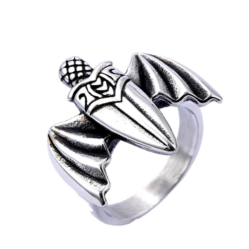Creative Bat Wing Sword Titanium Steel Ring Dark Gothic Retro Personalized Three-dimensional Ring Jewelry