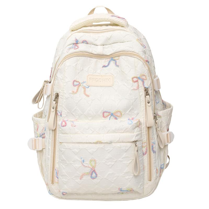 Stylish And Cute Bow Backpack Women'S Fresh Puffs Class Schoolbag Primary School Students Lightweight Weight Weight Reduction Backpack