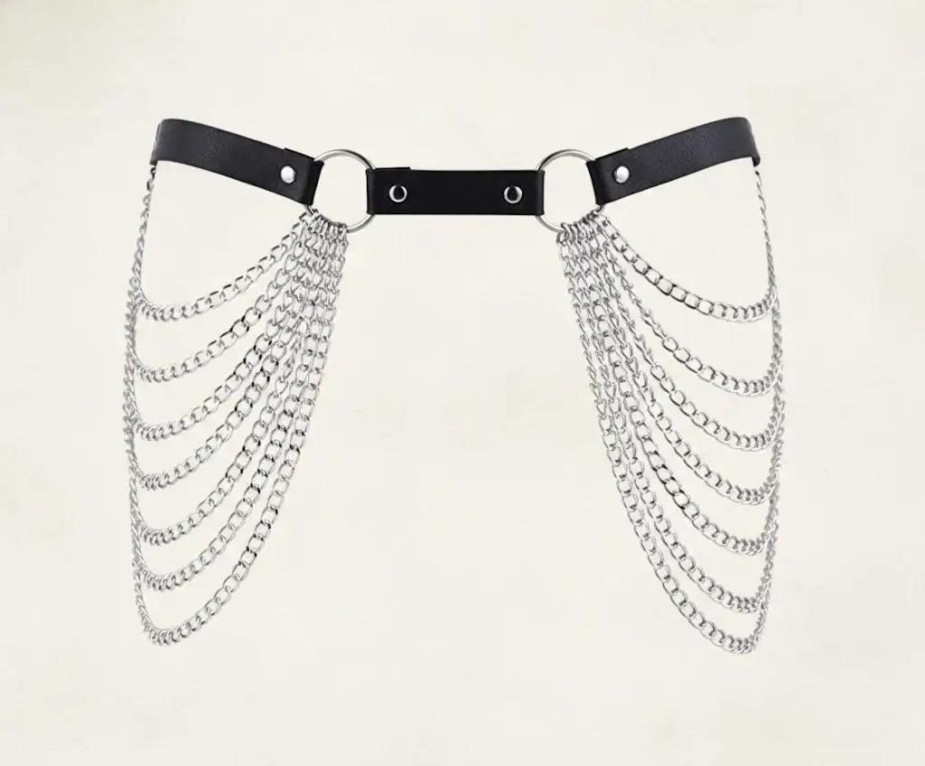 

Punk Adjustable Leather Waist Chain Belt Body Jewelry Festival Rave Harajuku Style Belts for Men and Women чорний