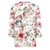 3/4 Length Sleeve Womens Tops Floral Print Vintage Fashion Casual Loose With Round Neck Plus Size Shirts