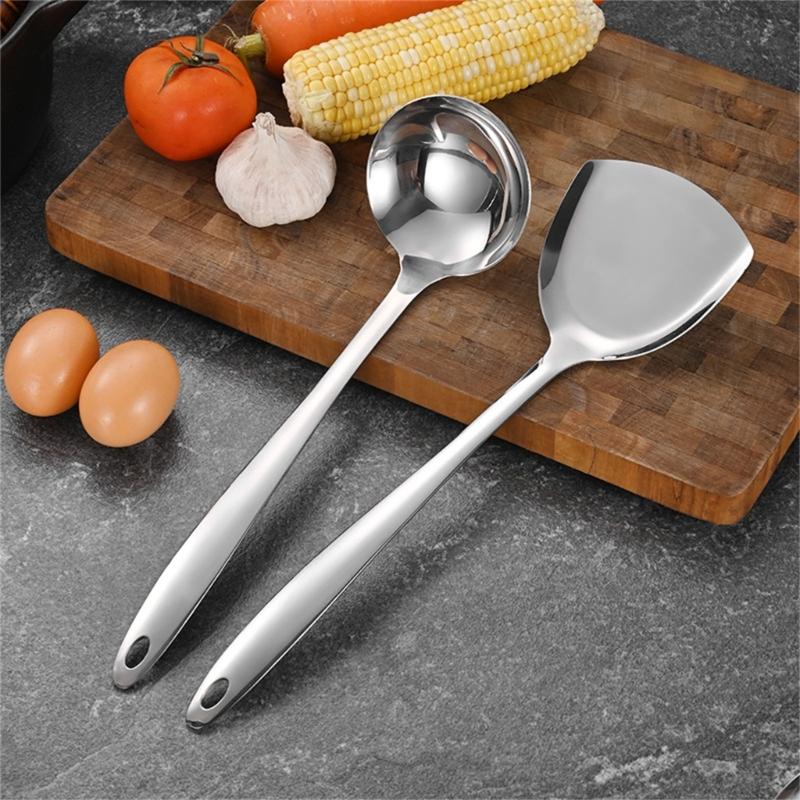 Set of 7 Stainless Steel Kitchen Utensils Essential Cooking Tool Slotted Tuner Serving Spoon Cooking Kitchen Utensils
