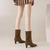 Krazing Pot Cow Suede Nubuck Autumn Winter Shoes Thick High Heels Big Size 43 Modern Boots Square Toe Keep Warm Slip on Mid-calf Boots