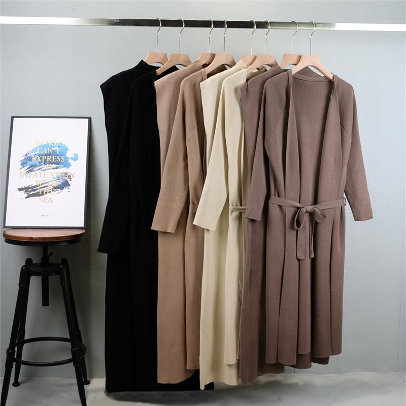 2025 Women's Autumn New Casual Suit Long Cardigan Matching Elegant Slim Fit Sleeveless Long Skirt Two Piece Female Clothing