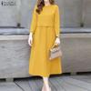Women Casual Round Neck 3/4 Sleeve Loose Dress